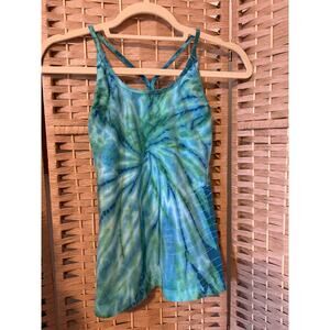 Hard Tail Freestyle Yoga Bra Tank Top Shirt Green Blue Tie Dye, SM